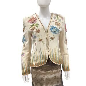 Vintage James Benjamin Blazer Women’s Size M Beautifully Embroidered 3D Flowers